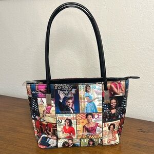Michelle Obama First Lady Glossy Magazine Print Collage Vinyl Handbag Tote NWOT